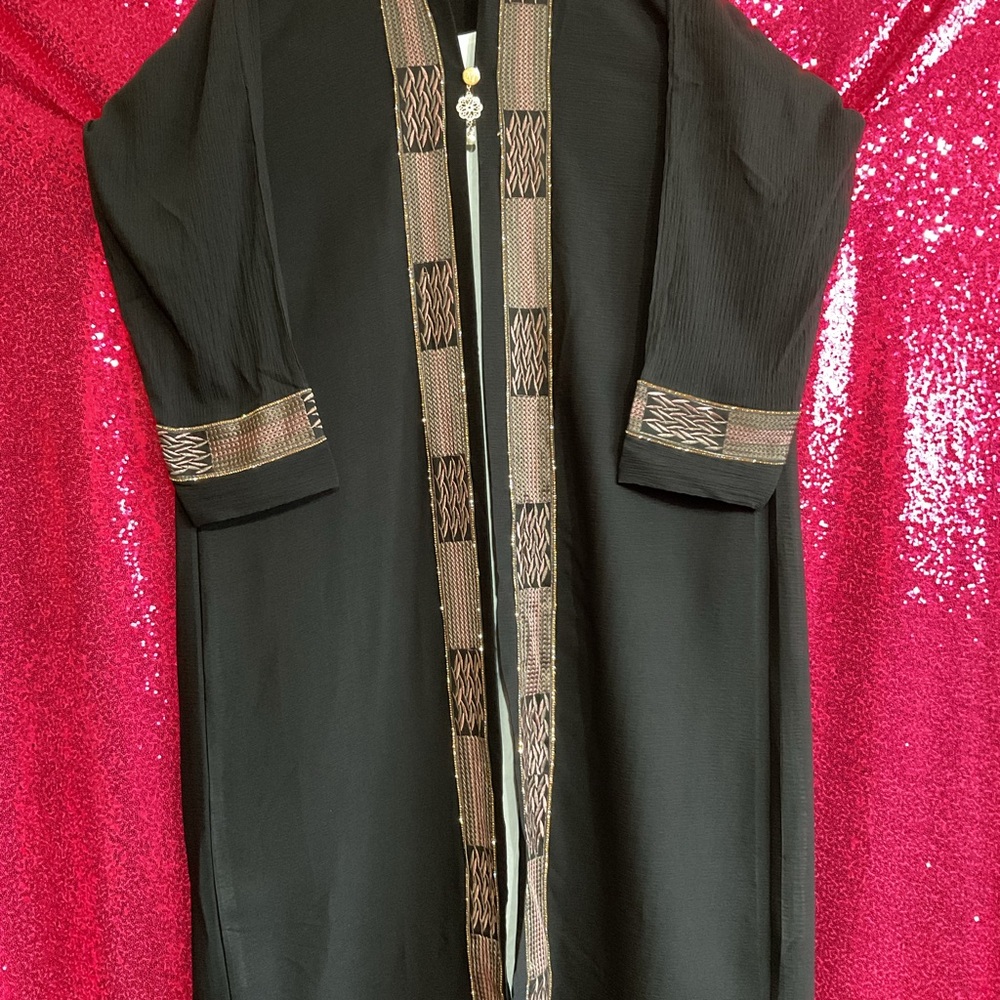 Elegant Black Long Coat with Gold Accents